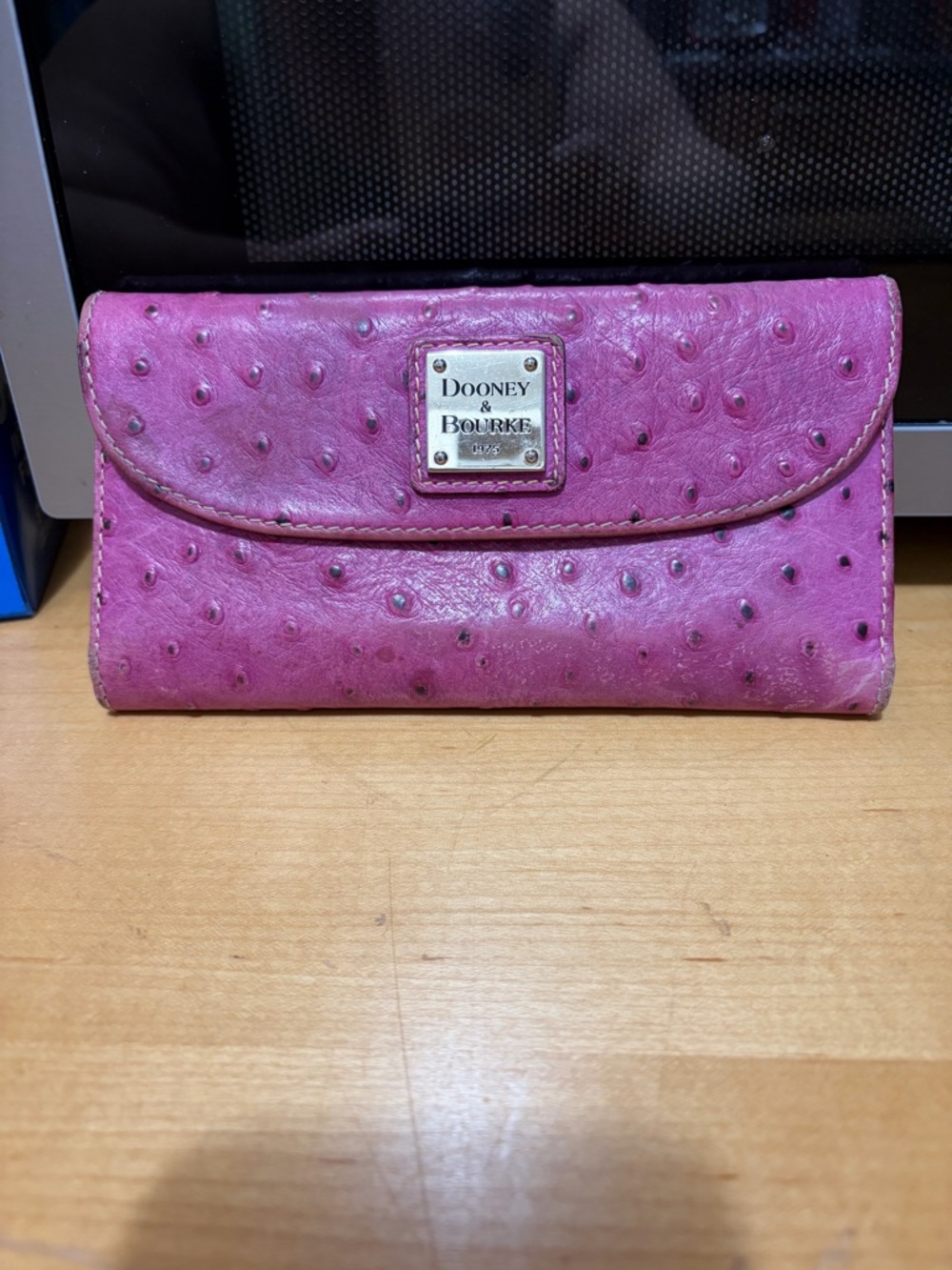 Dooney & Bourke Fuchsia Ostrich-Embossed Continental Wallet